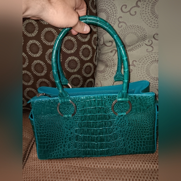 Crocodee teal exotic leather bag - Picture 2 of 6